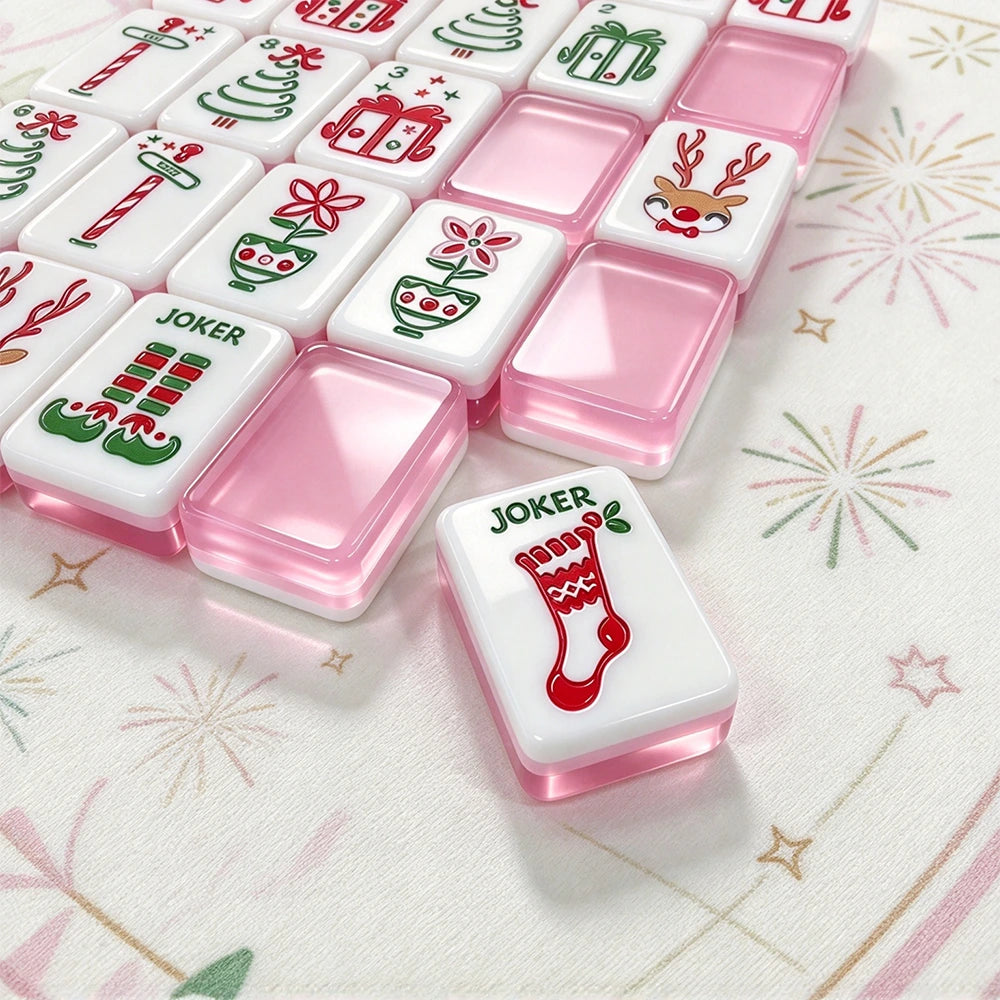 Pink American Mahjong tiles with floral artwork