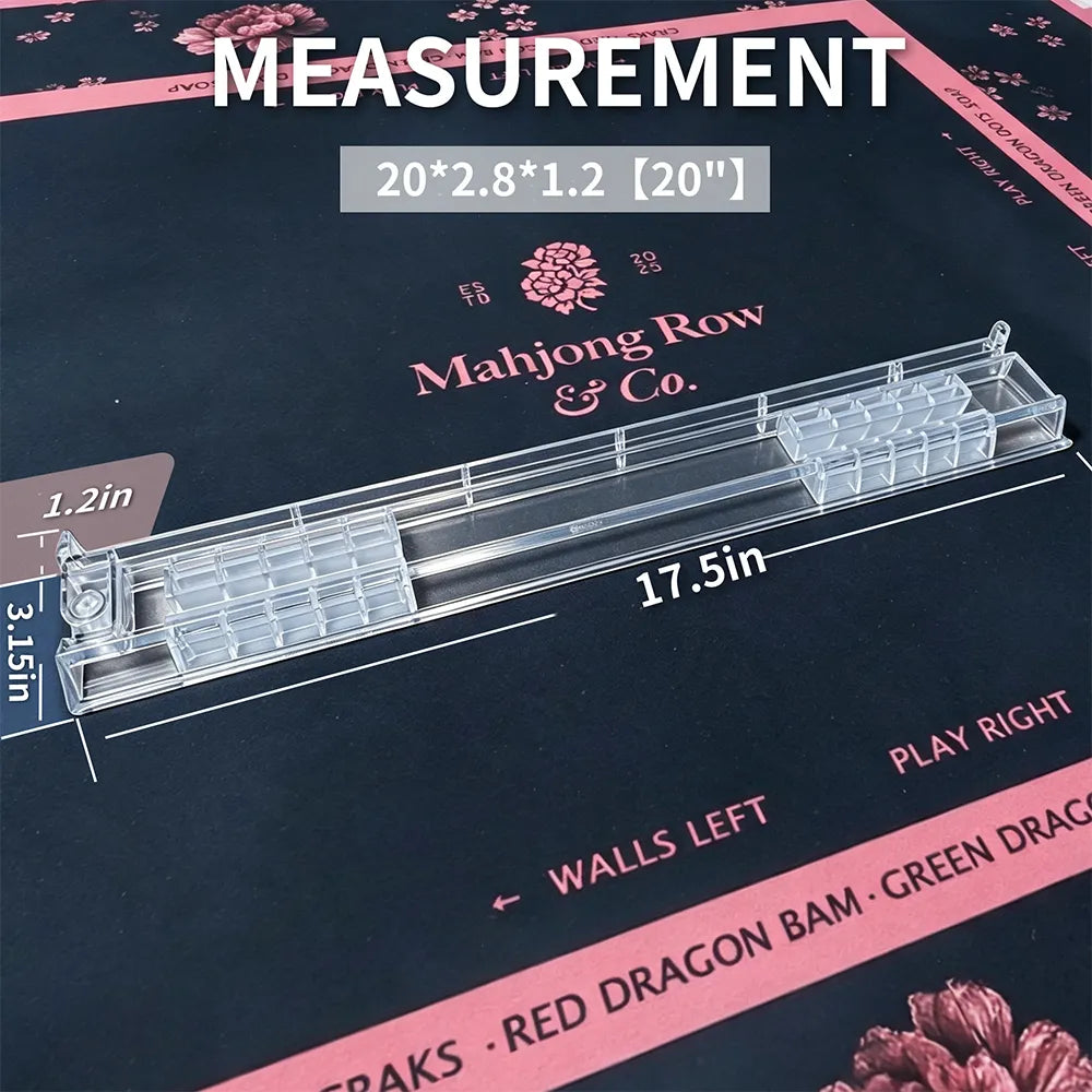 Size measurements for 17.5-inch and 20-inch clear Mahjong tile racks