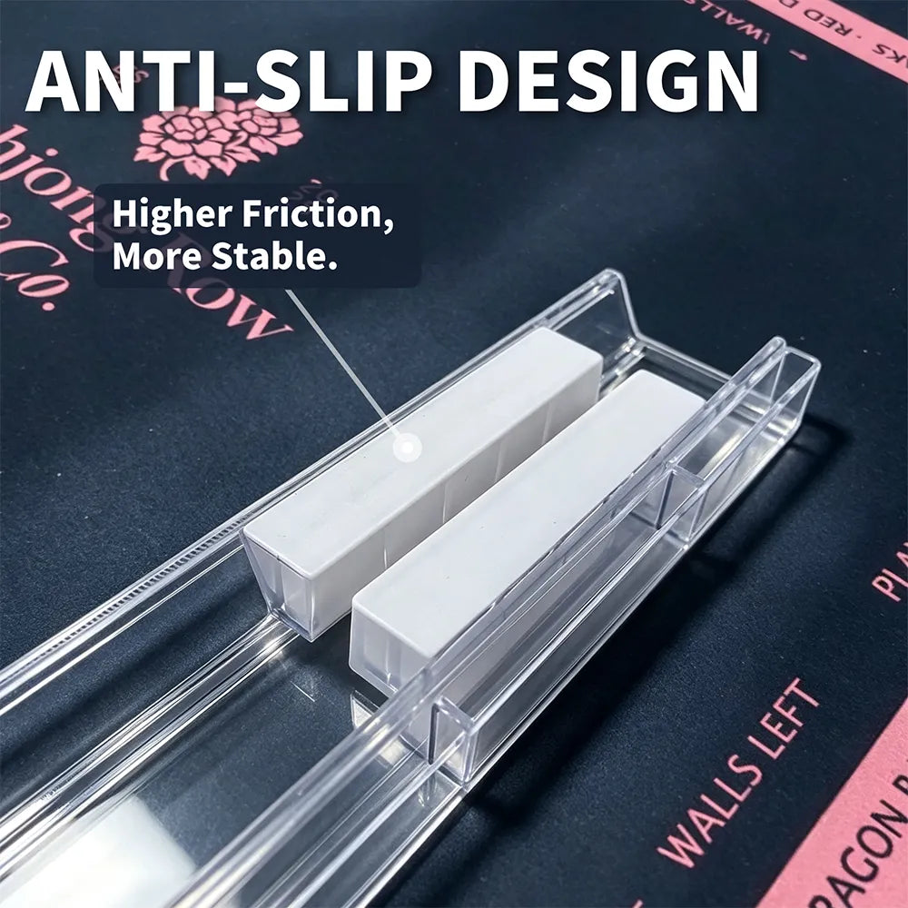 Close-up of the anti-slip base on a clear foldable Mahjong tile rack