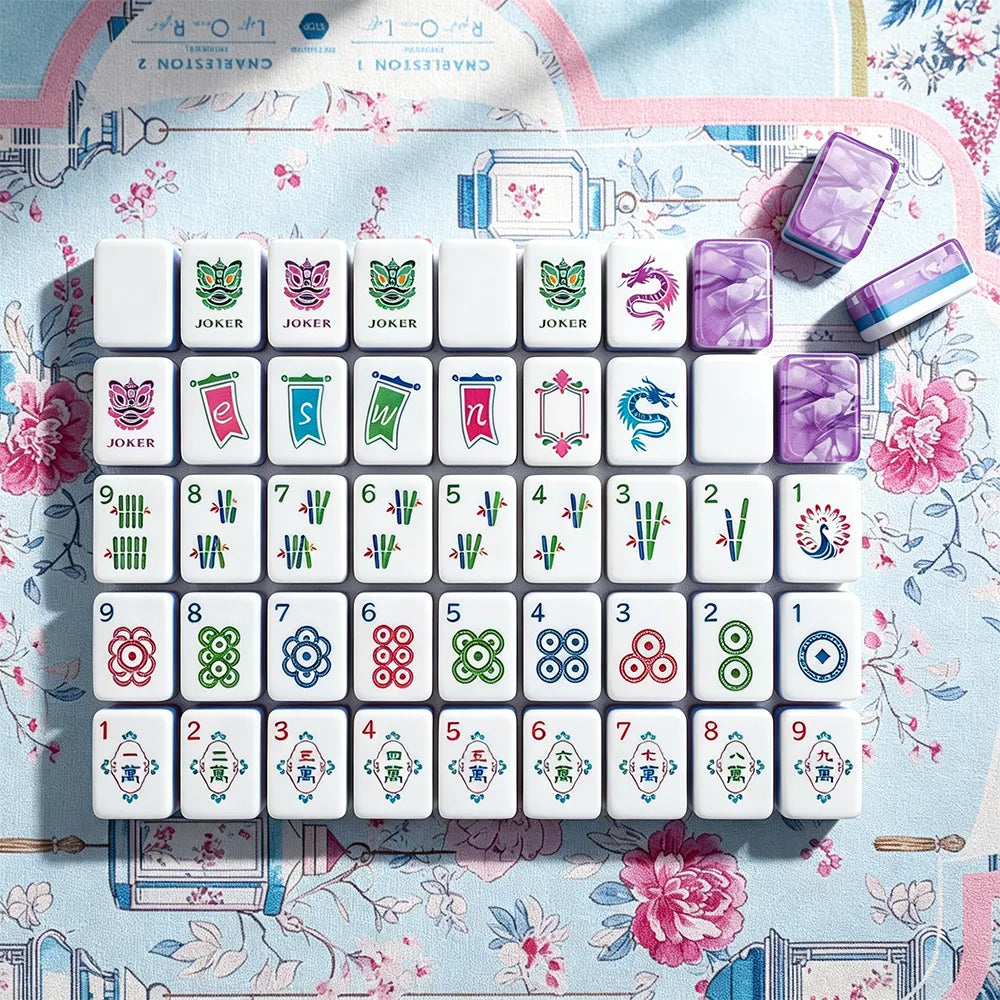 Custom Mahjong Set with Colourful Tile Designs