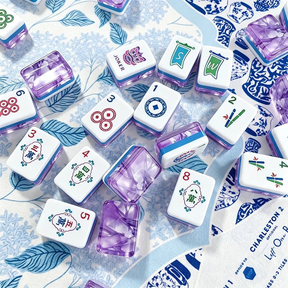 Colourful Mahjong Tiles on Blue Background