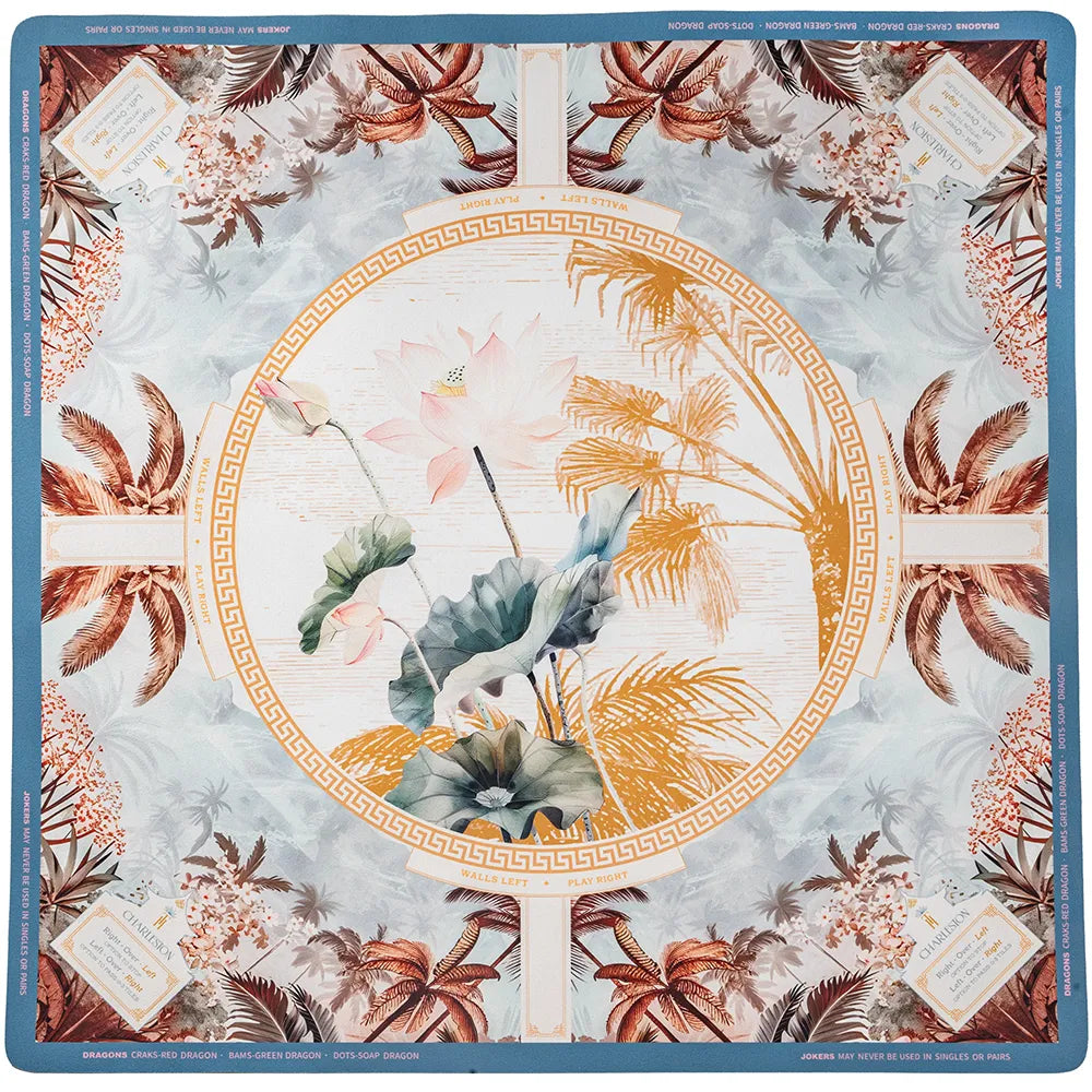 Lotus Paradise Mahjong mat flat lay
