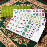 Apple green acrylic Mahjong set with colourful tile designs