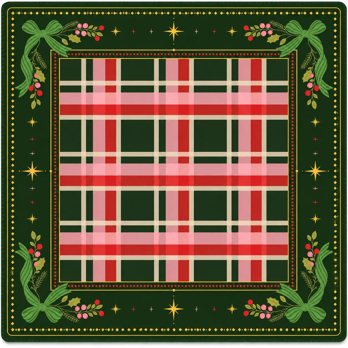 Festive Plaid Mahjong mat with red and green Christmas design