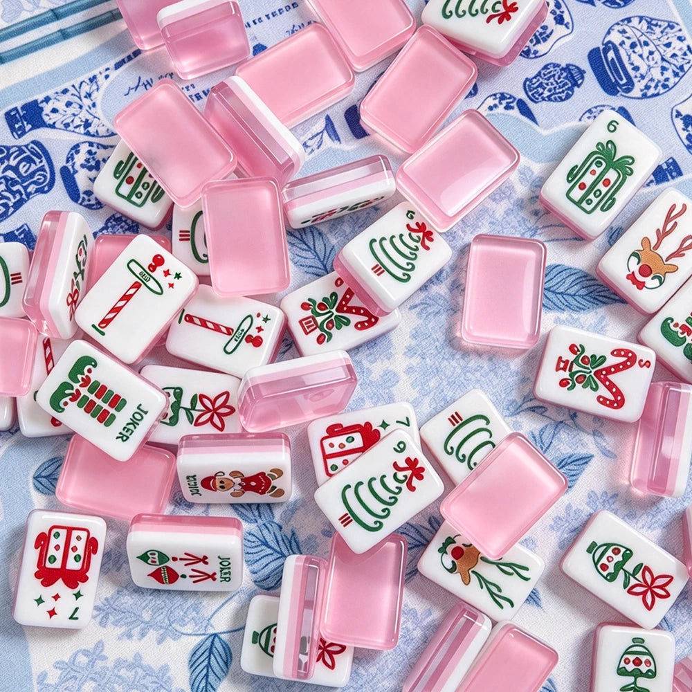 Colorful American Mahjong tiles with playful pink designs