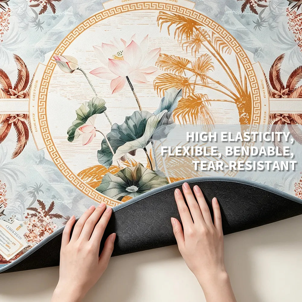 Hands playing Mahjong on Lotus Paradise Mahjong mat