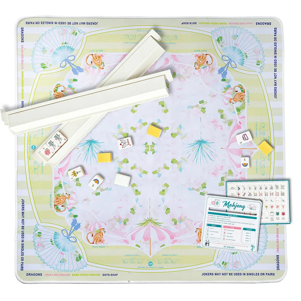 Pastel Garden Mahjong mat with soft pink and green design