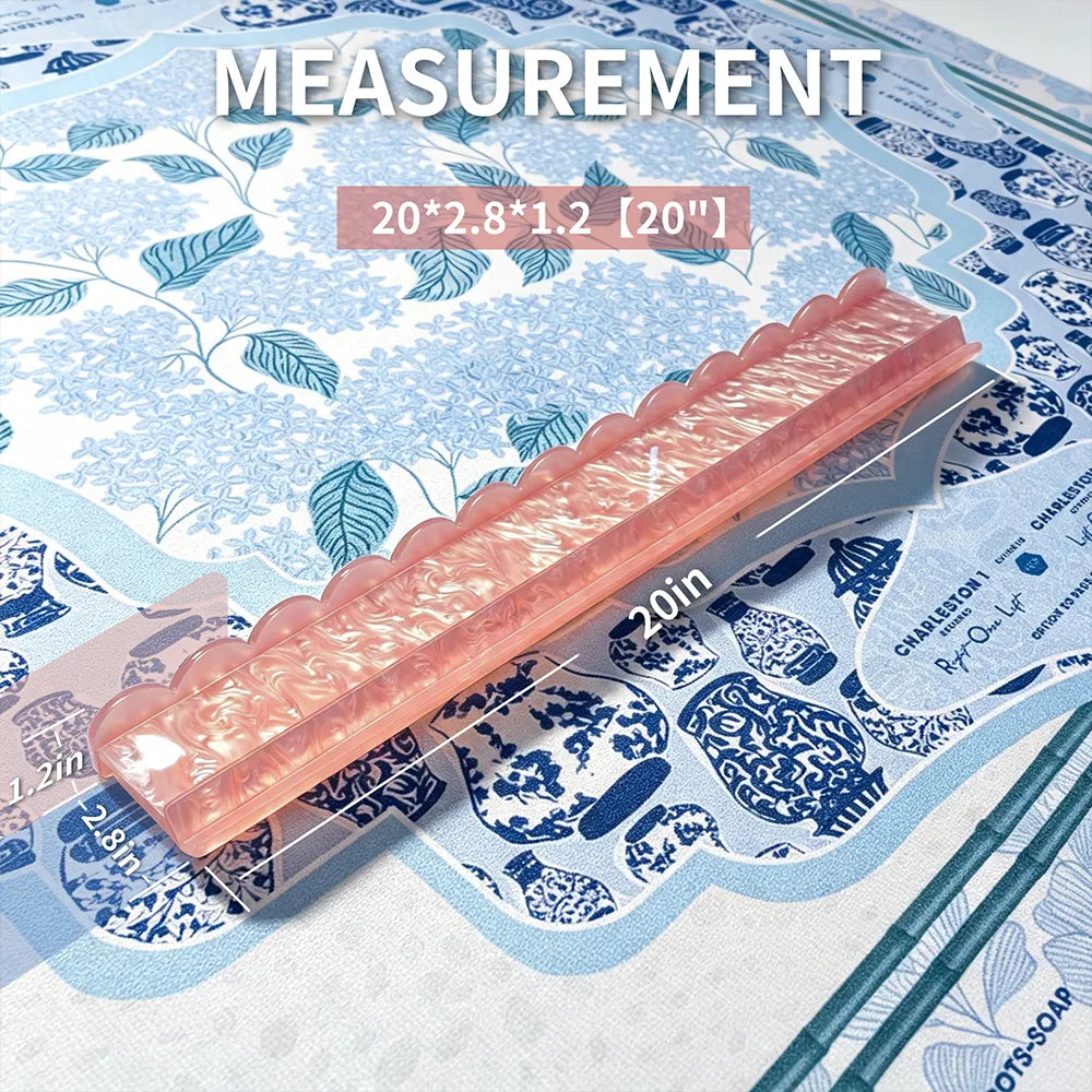 20 inch pink mahjong tile pusher with pearl texture finish and measurement details