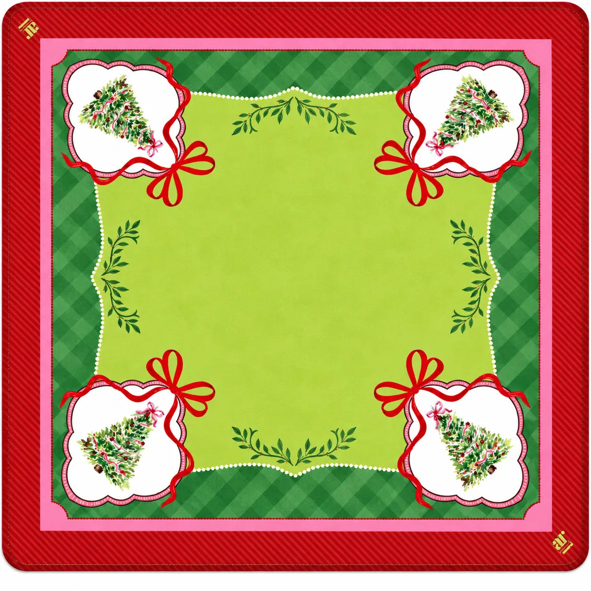 Christmas Tree Mahjong mat with festive ribbon design