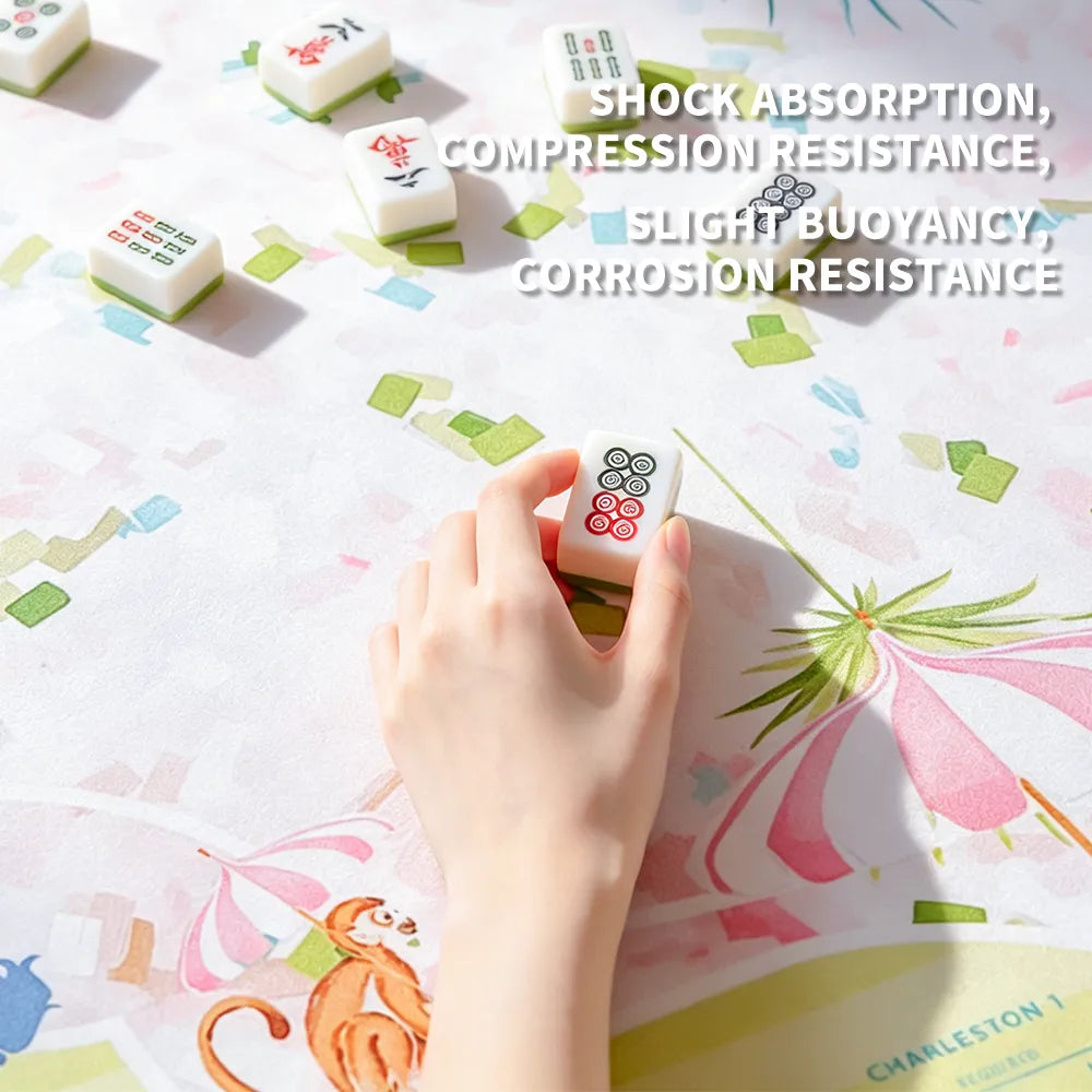 Close-up of Mahjong tiles on Pastel Garden Mahjong mat