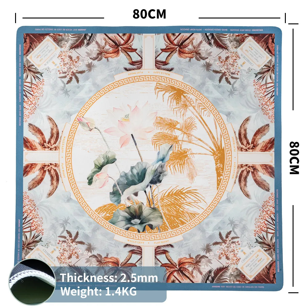 Lotus Paradise Mahjong mat with floral tropical design