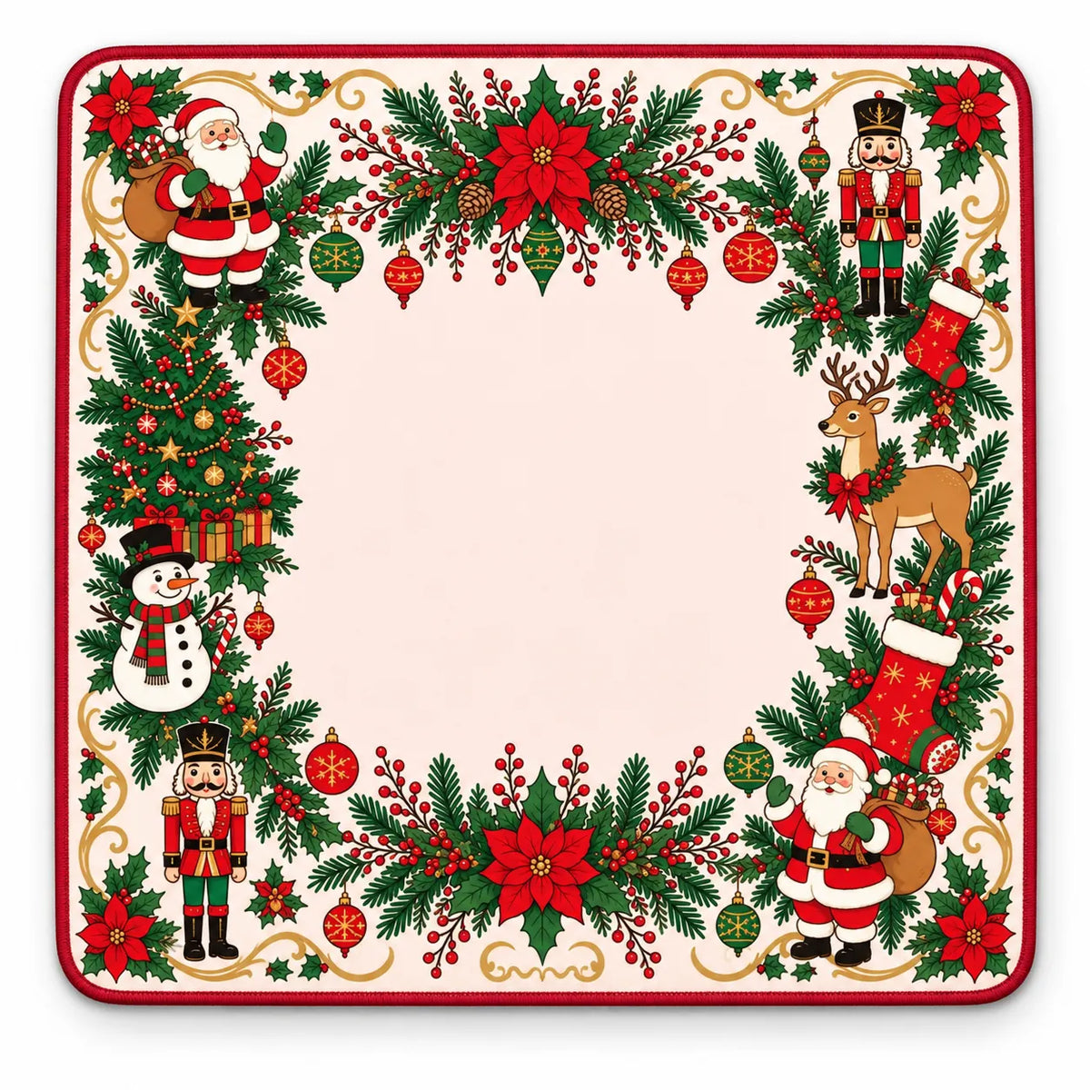 Classic Christmas Mahjong mat with Santa, nutcrackers and festive holiday decorations