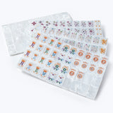 Mother-of-pearl mahjong tile set with glossy pearl finish, colourful artwork and complete tile collection displayed on a white background