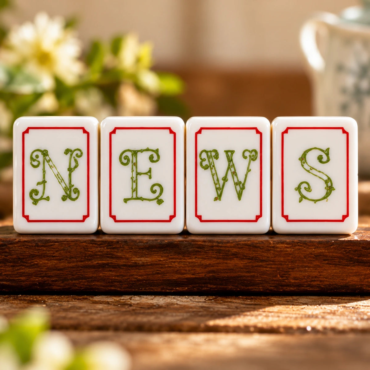 American Mahjong tiles displayed in a row for product news and updates