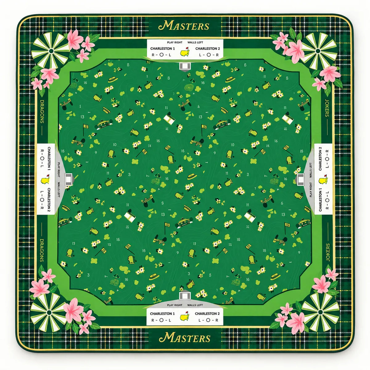 Masters Golf Mahjong mat with green floral design