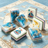 Blue luxury mahjong table design with premium tile setup