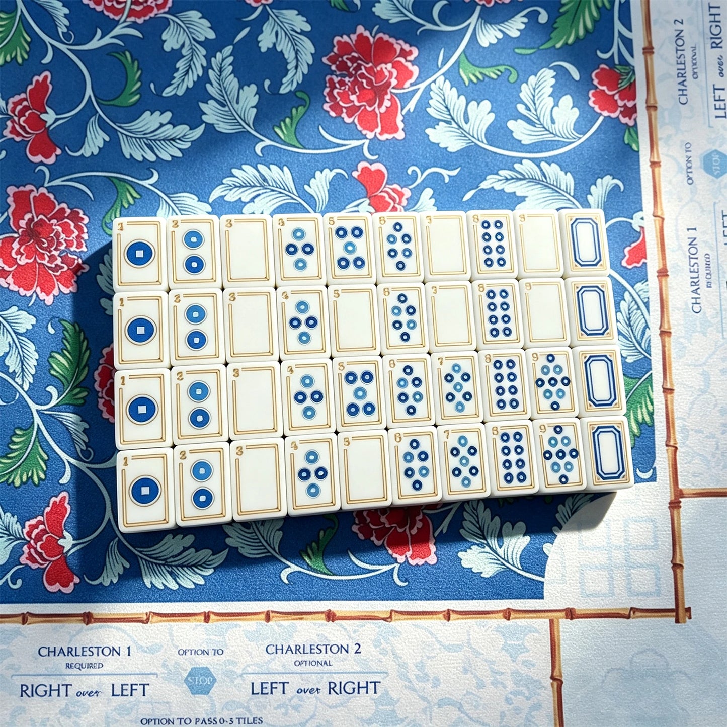 Blue luxury mahjong table with premium tile arrangement