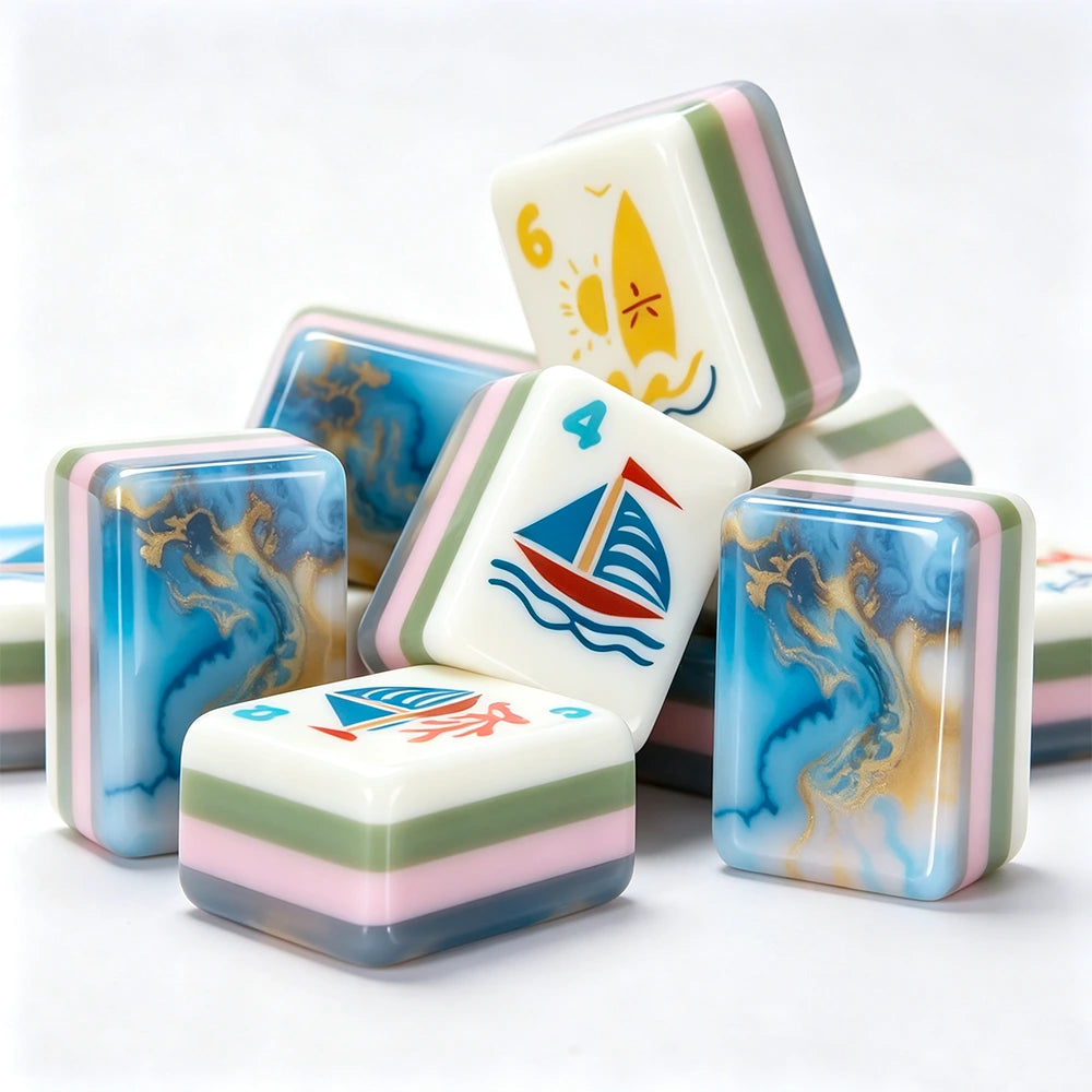 Luxury blue mahjong set with premium storage case and accessories
