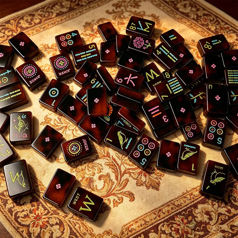 Brown mahjong set with elegant traditional tile design
