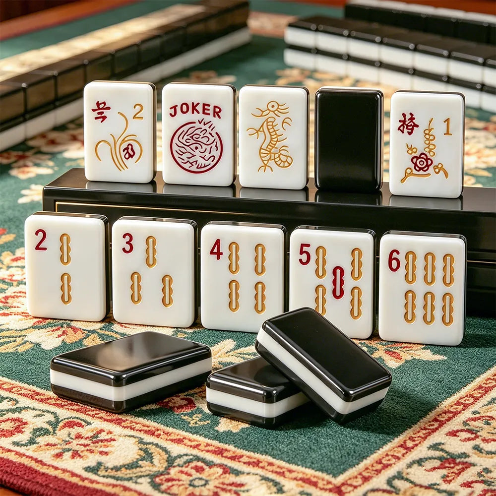 Classic green mahjong table with traditional tile setup