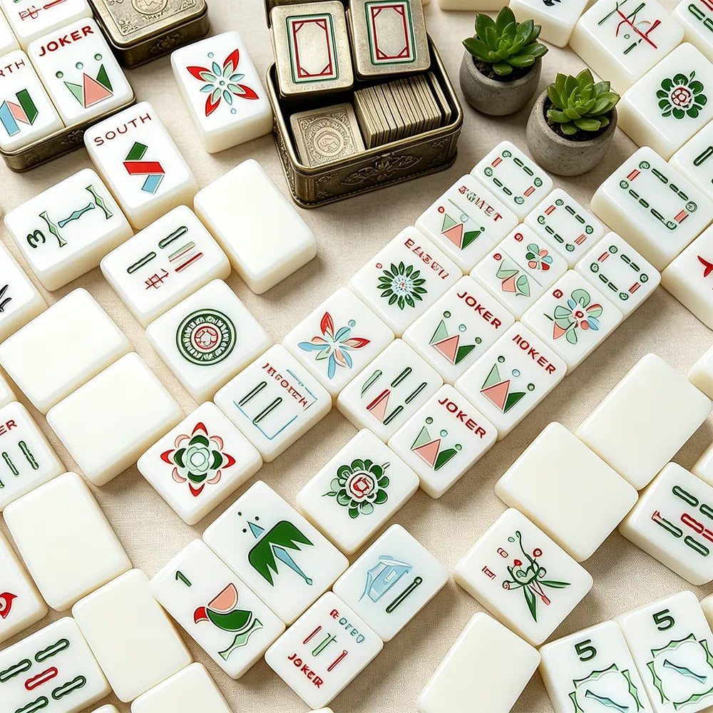 Classic ivory mahjong set with refined tile arrangement
