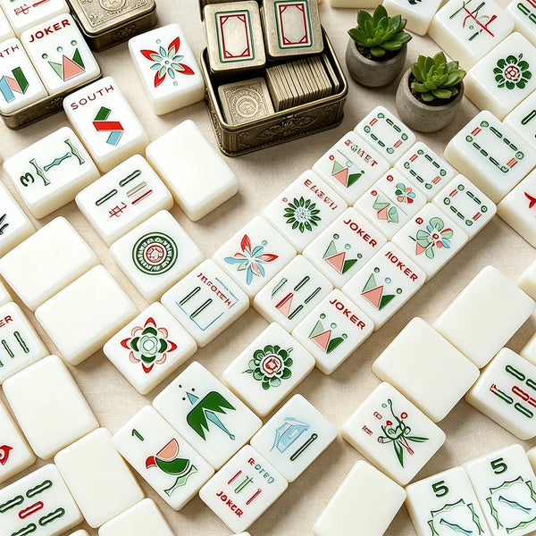 Classic ivory mahjong set with refined tile arrangement
