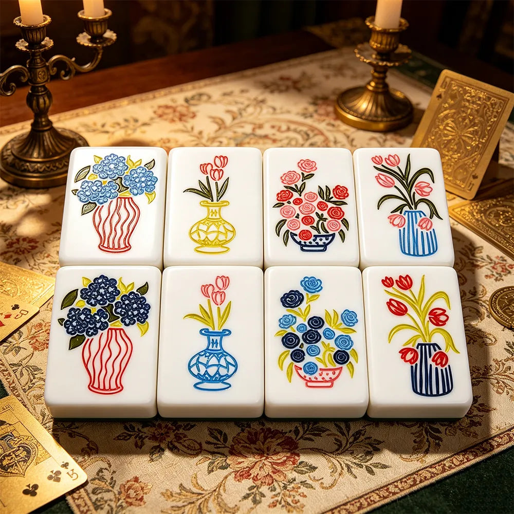 Classic mahjong set displayed with premium accessories