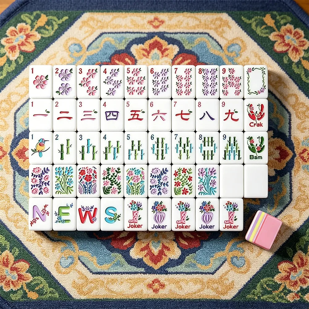 Classic green mahjong table with traditional tile arrangement
