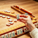 Classic wooden tile mahjong display with refined details