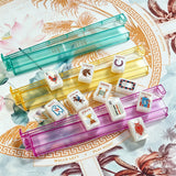 Colorful mahjong set display with vibrant tile details