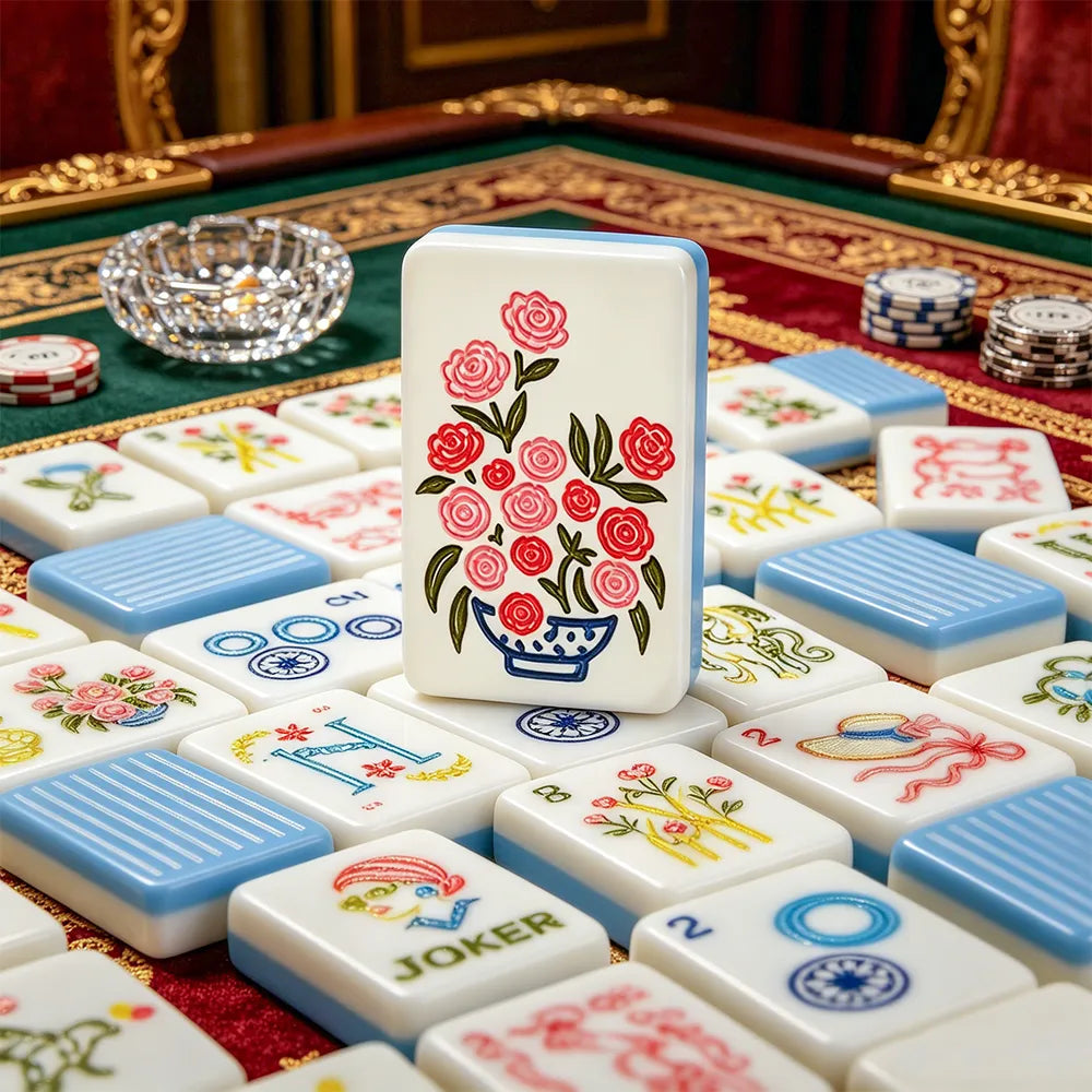 Colorful mahjong game setup with elegant tile arrangement