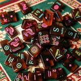 Colorful mahjong tile collection displayed in a luxury setting