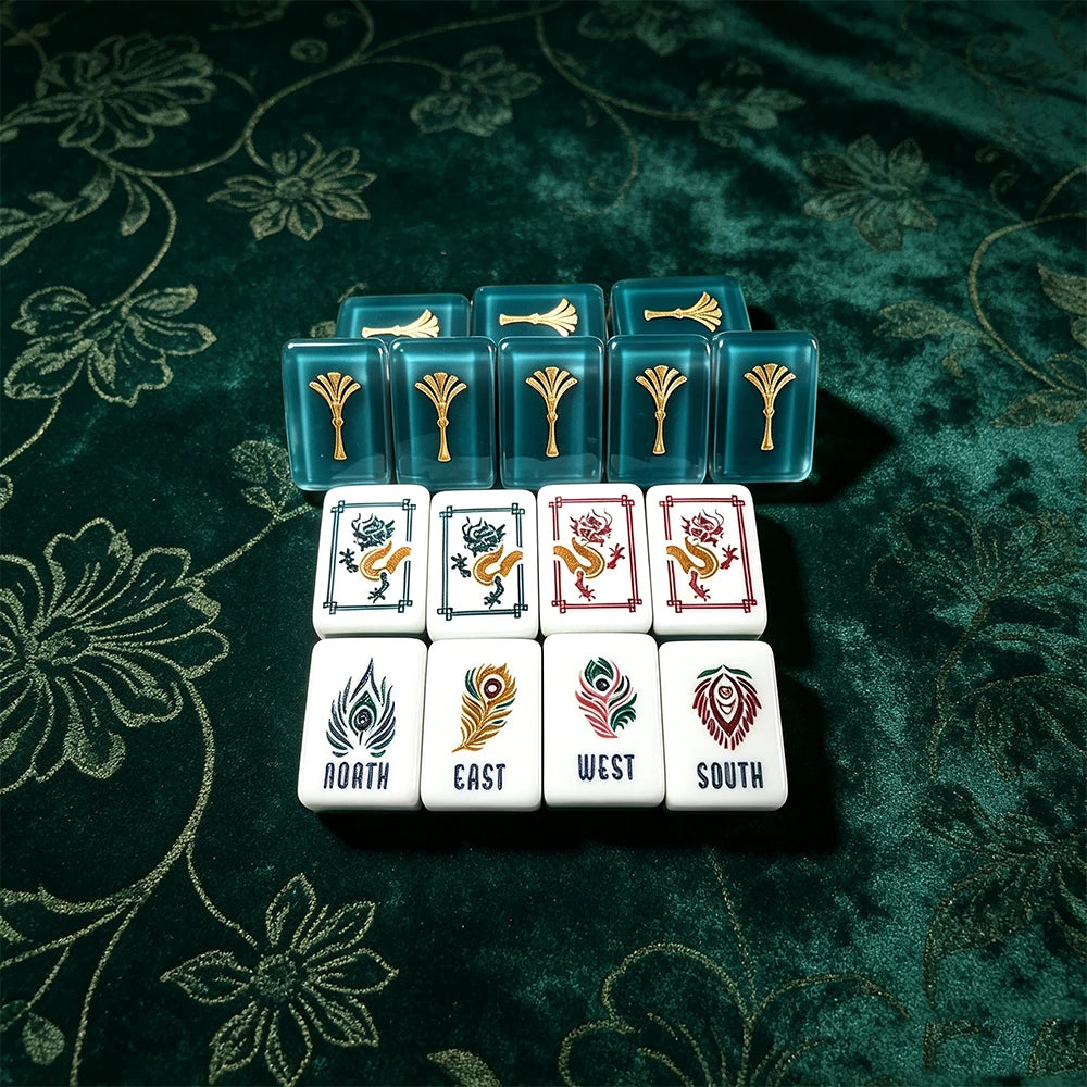Dark green luxury mahjong set with elegant accessories