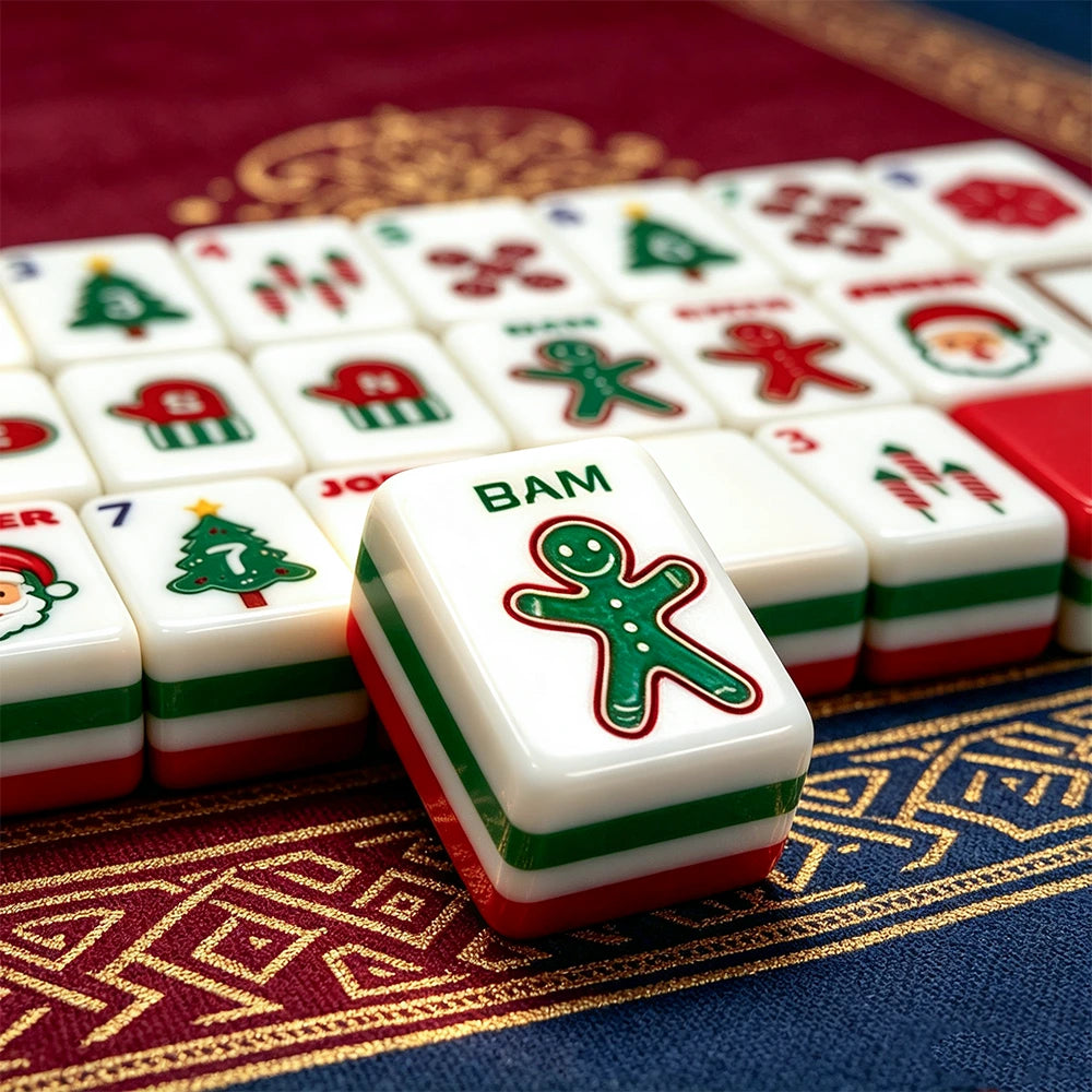 Emerald and red mahjong table scene with decorative tile layout