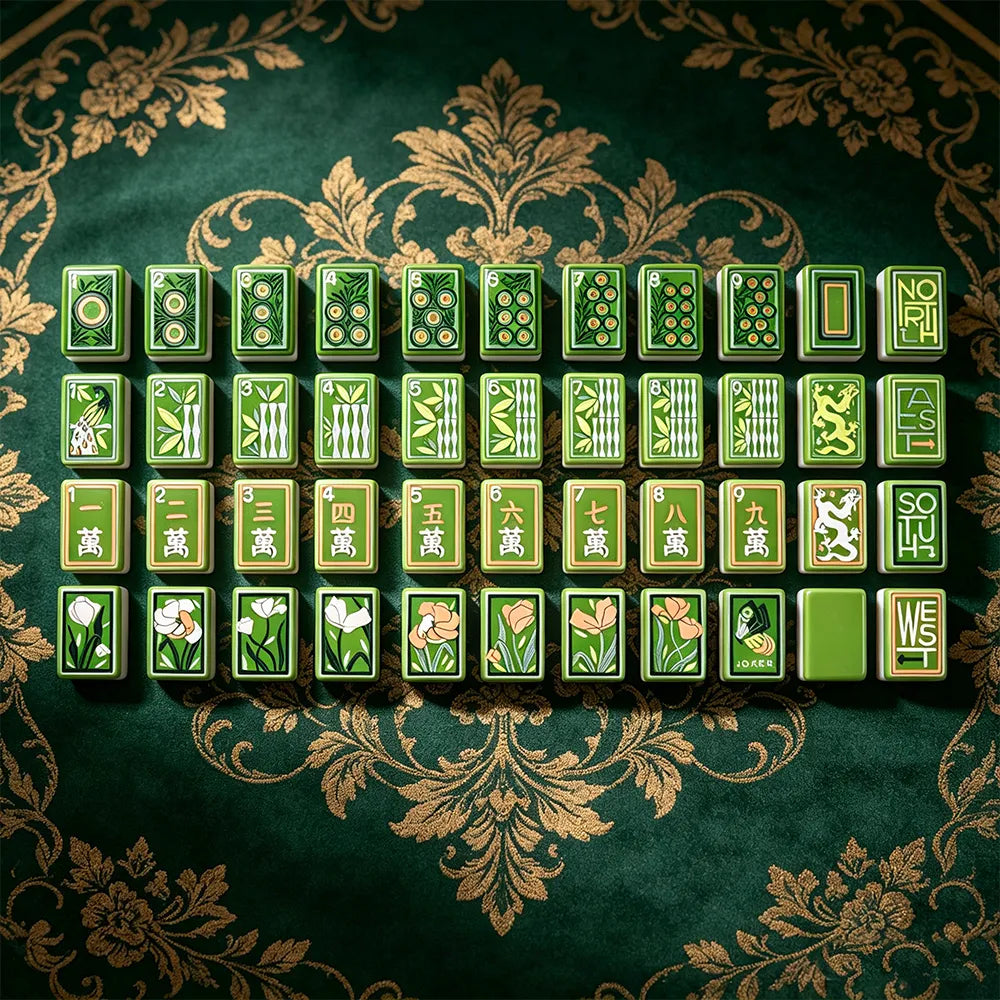 Luxury green mahjong table with elegant interior design