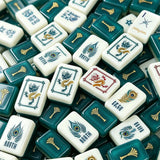 Green mahjong tiles arranged in a stylish close-up display