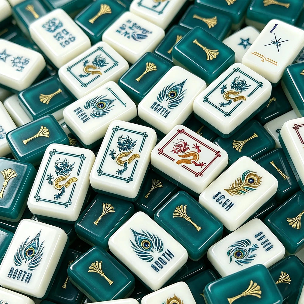 Green mahjong tiles arranged in a stylish close-up display