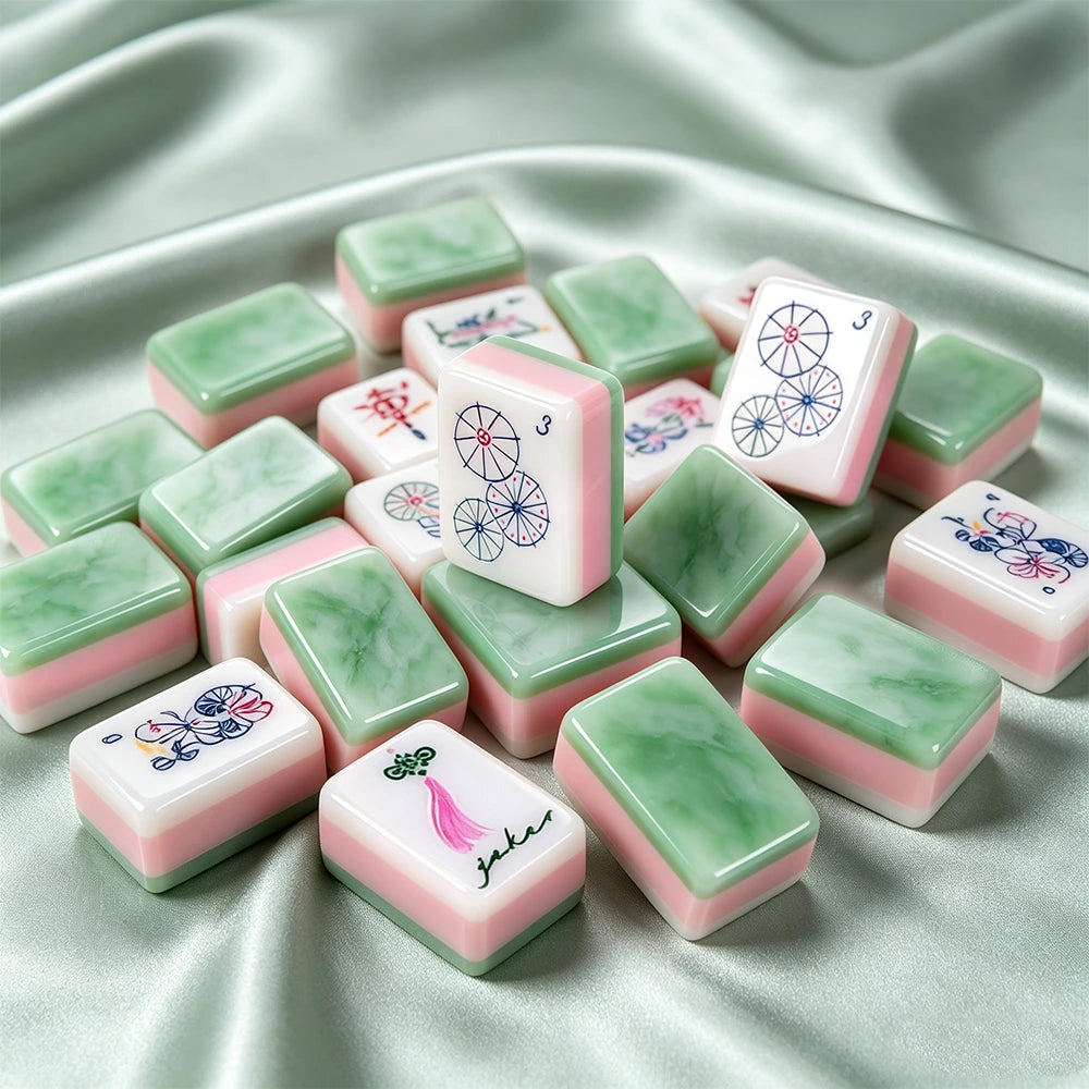 Jade green mahjong set with fresh decorative styling
