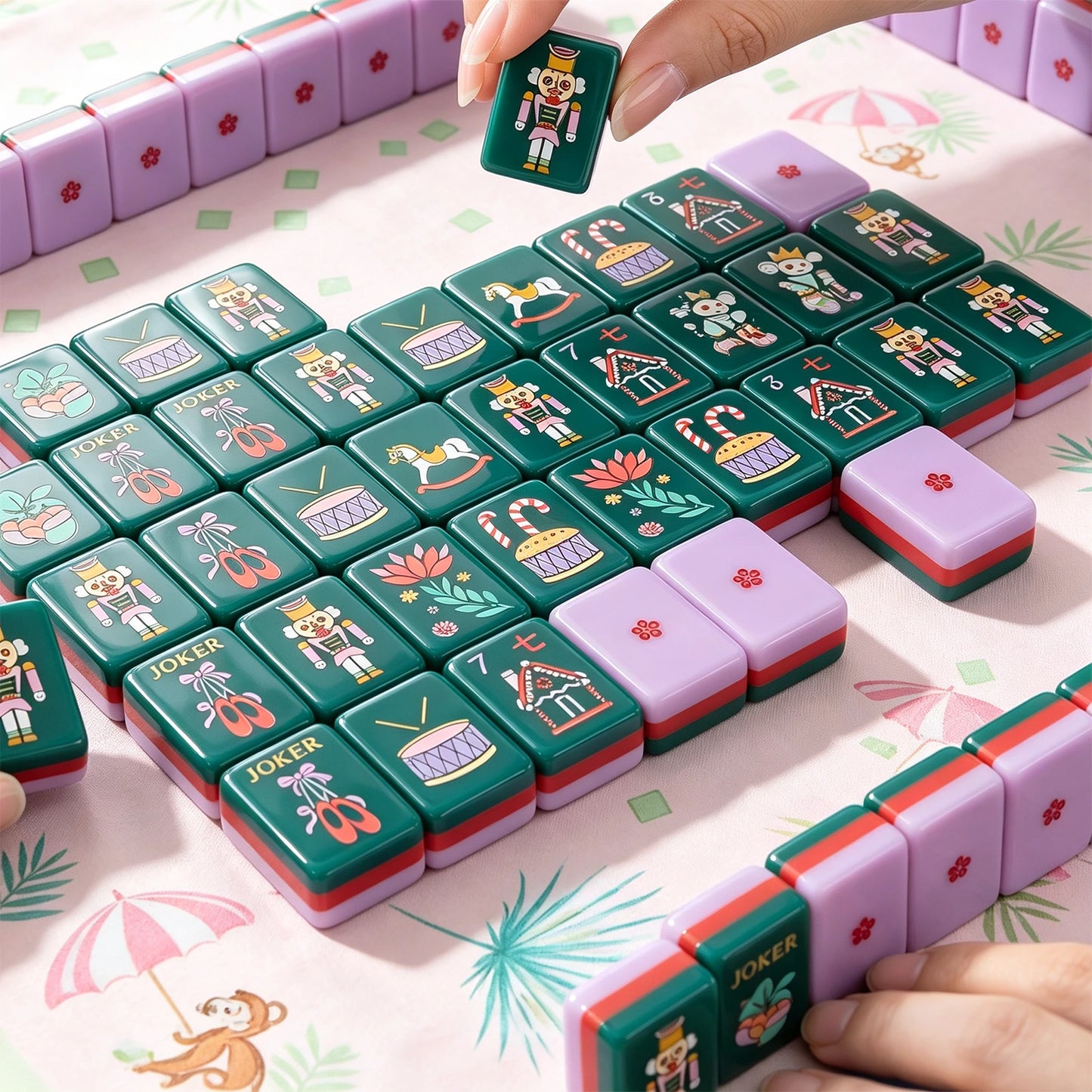 Lavender mahjong table setting with elegant modern decoration