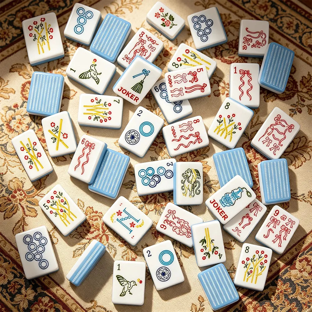Luxury colorful mahjong tiles arranged in an elegant display