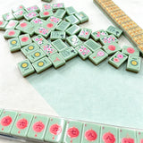 Mint green mahjong set with delicate floral pattern design