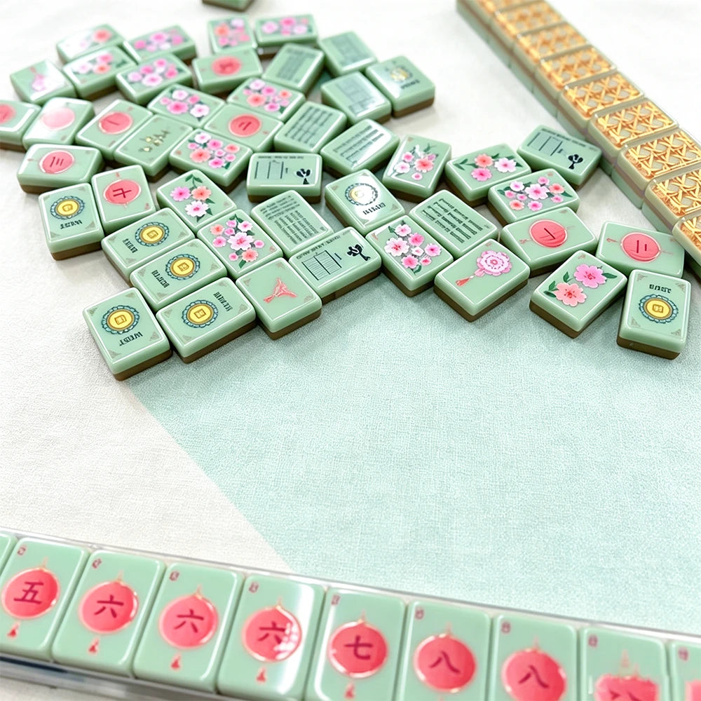 Mint green mahjong set with delicate floral pattern design