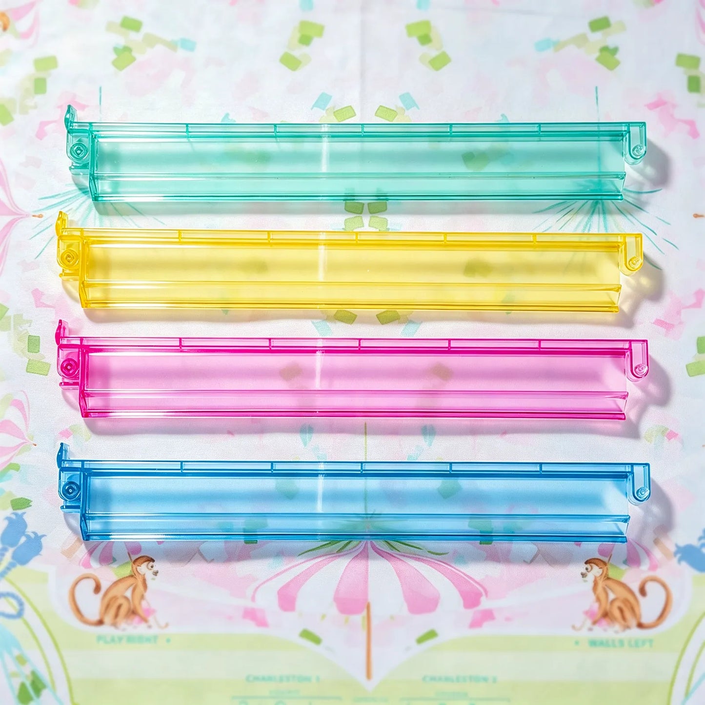 Multi color acrylic mahjong tile pusher set with transparent colorful design