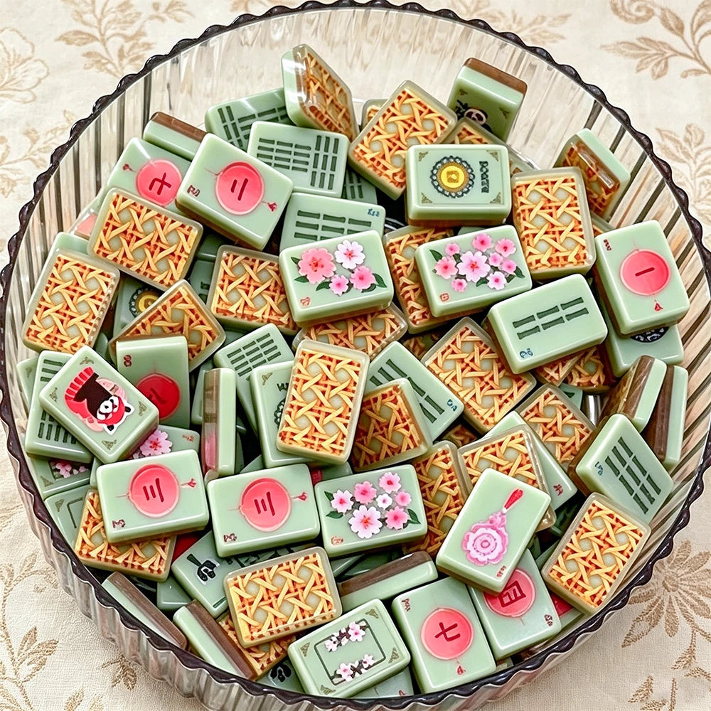 Multicolor mahjong tiles arranged in a decorative luxury display