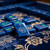 Ocean blue mahjong room with stylish game setup