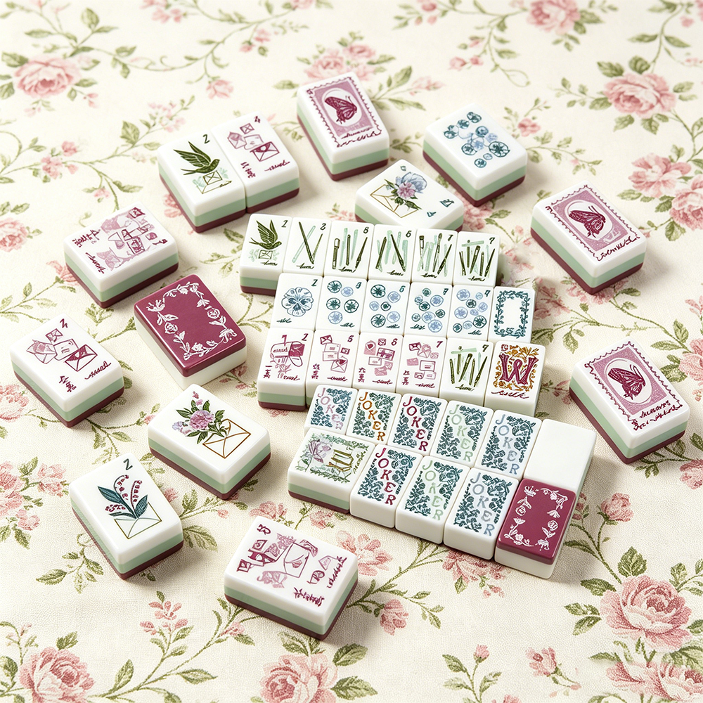 Pastel floral mahjong tile set with elegant styling