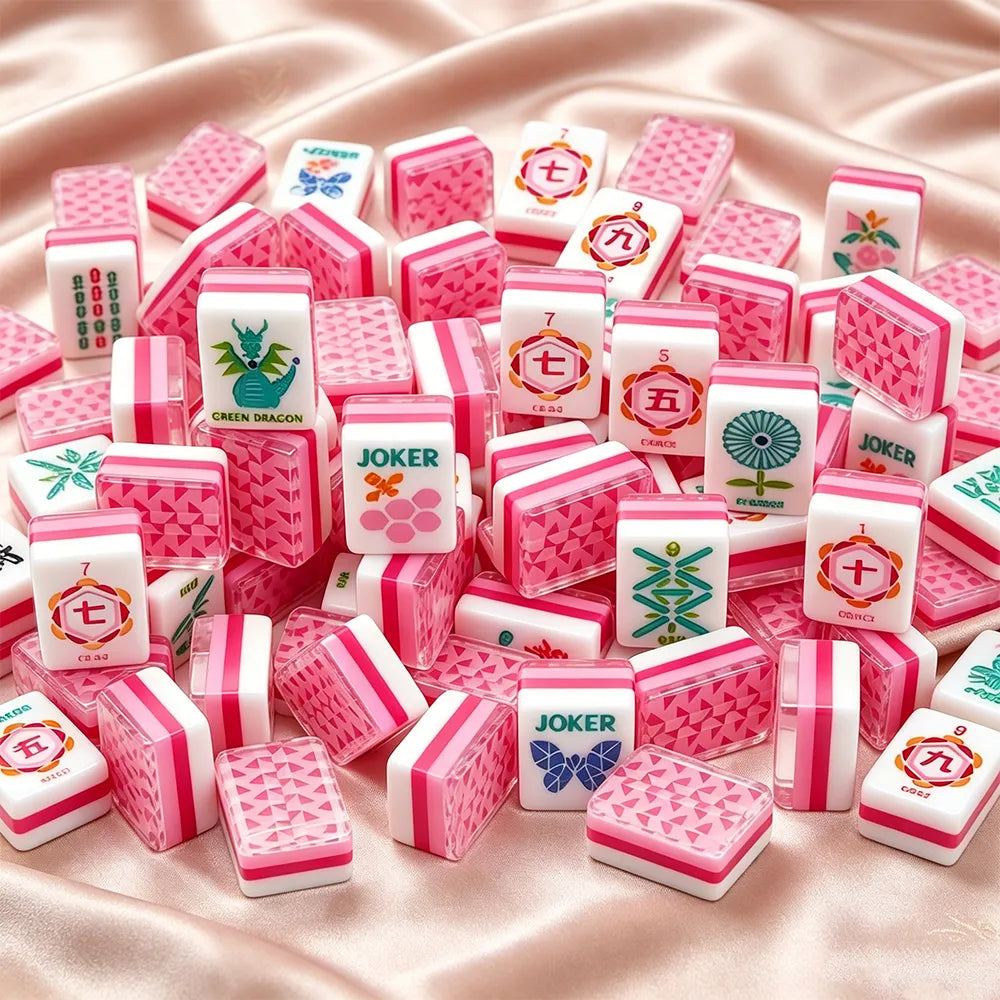Pink luxury mahjong tile set with stylish decorative arrangement