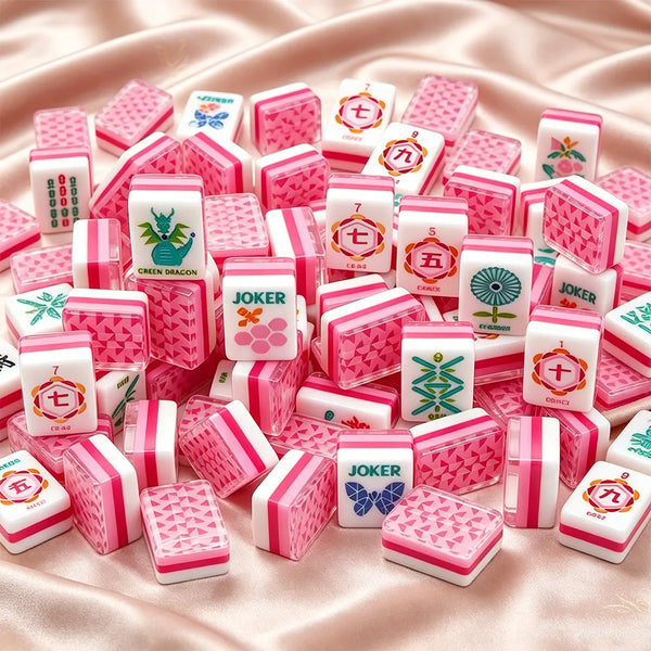 Pink luxury mahjong tile set with stylish decorative arrangement
