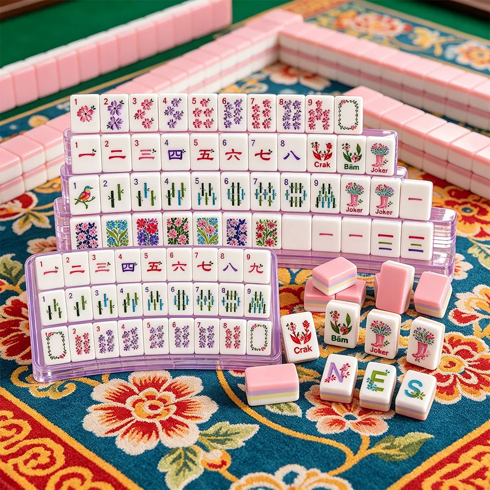 Luxury pink mahjong table with elegant interior decoration