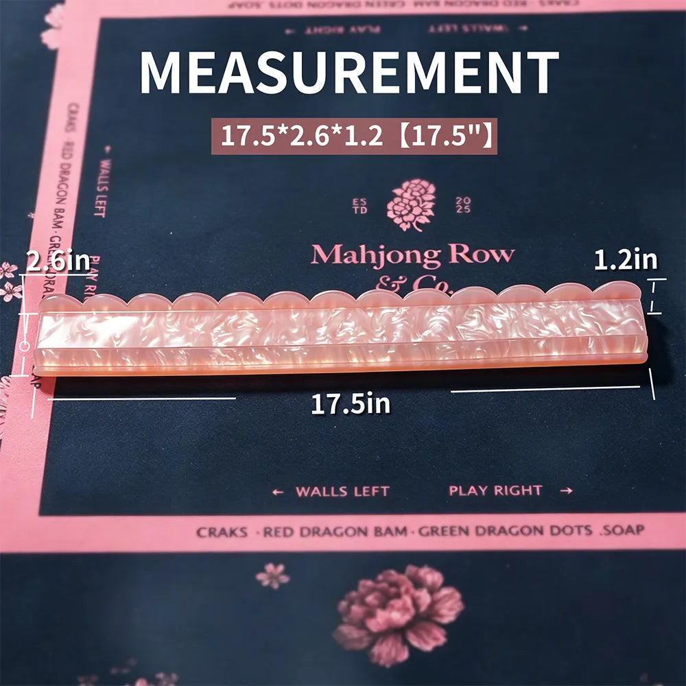 Pink mahjong tile pusher size guide showing 17.5 inch dimensions and product measurements